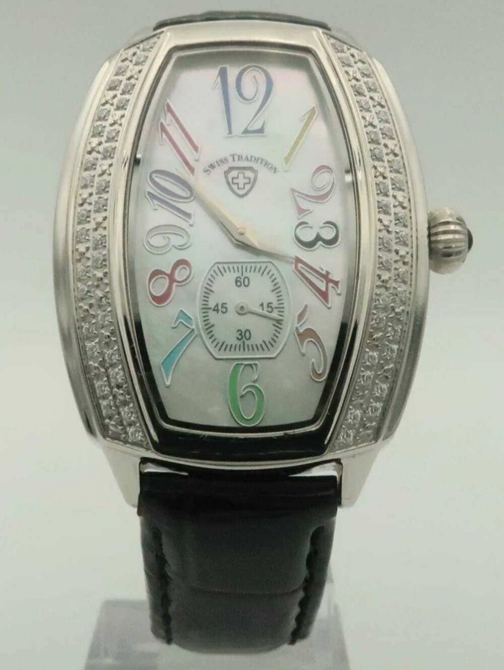 Women's Silver Tonneau Watch with Multicolor Dial